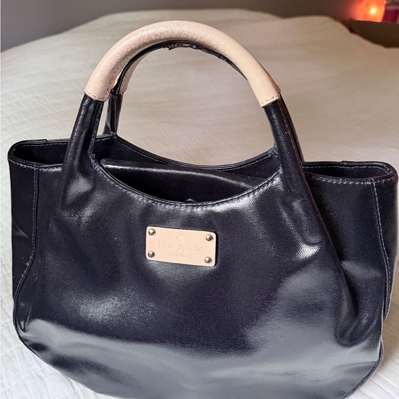Kate Spade Shiny Black Tote with Tan Handles - Picture 3 of 13